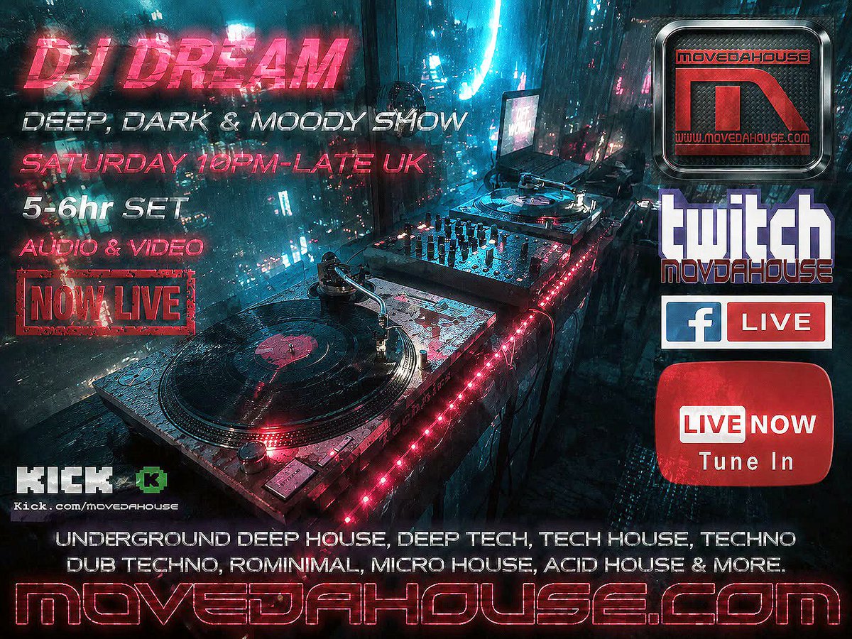 Now playing #livedjset on MoveDaHouse #Radio #LIVESTREAMING 10PM-LATE UK- DJ DREAM-DEEP, DARK & MOODY SHOW…