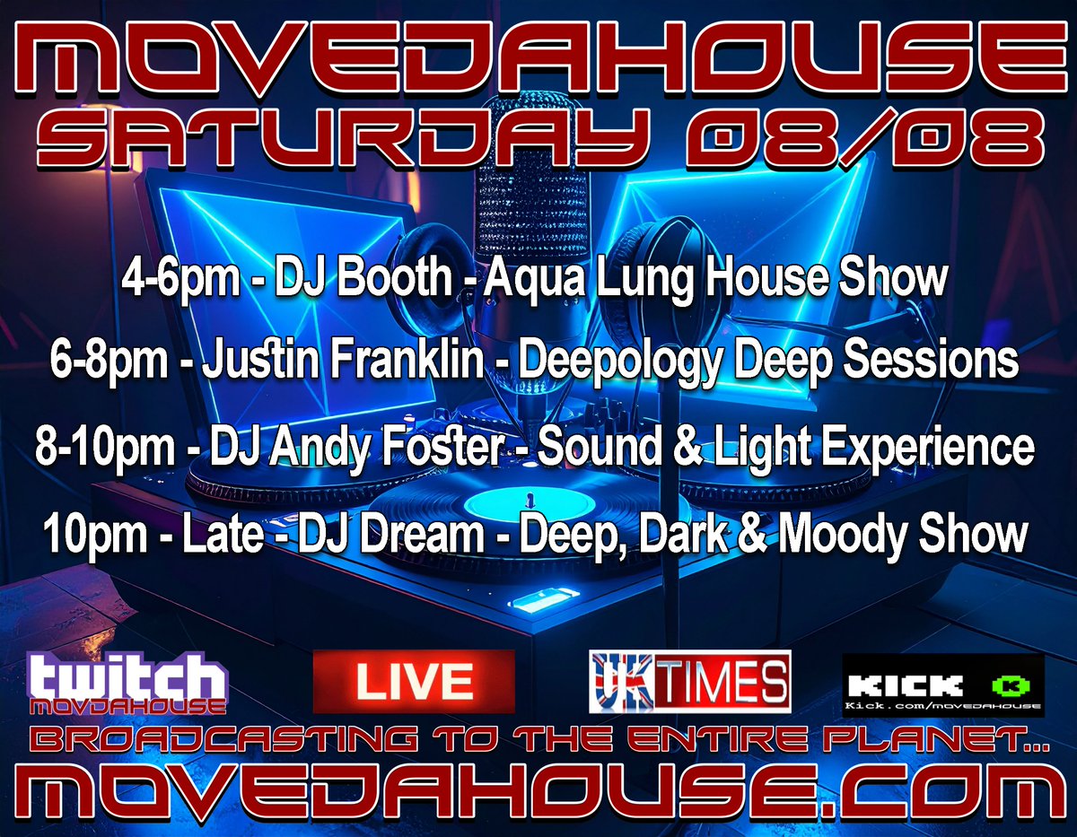 #saturday 8th/8 #live #radioshows #djsets #livestreaming from 4pm UK 4-6pm-DJ Booth 6-8pm-Justin F 8-10pm-Andy Foster…